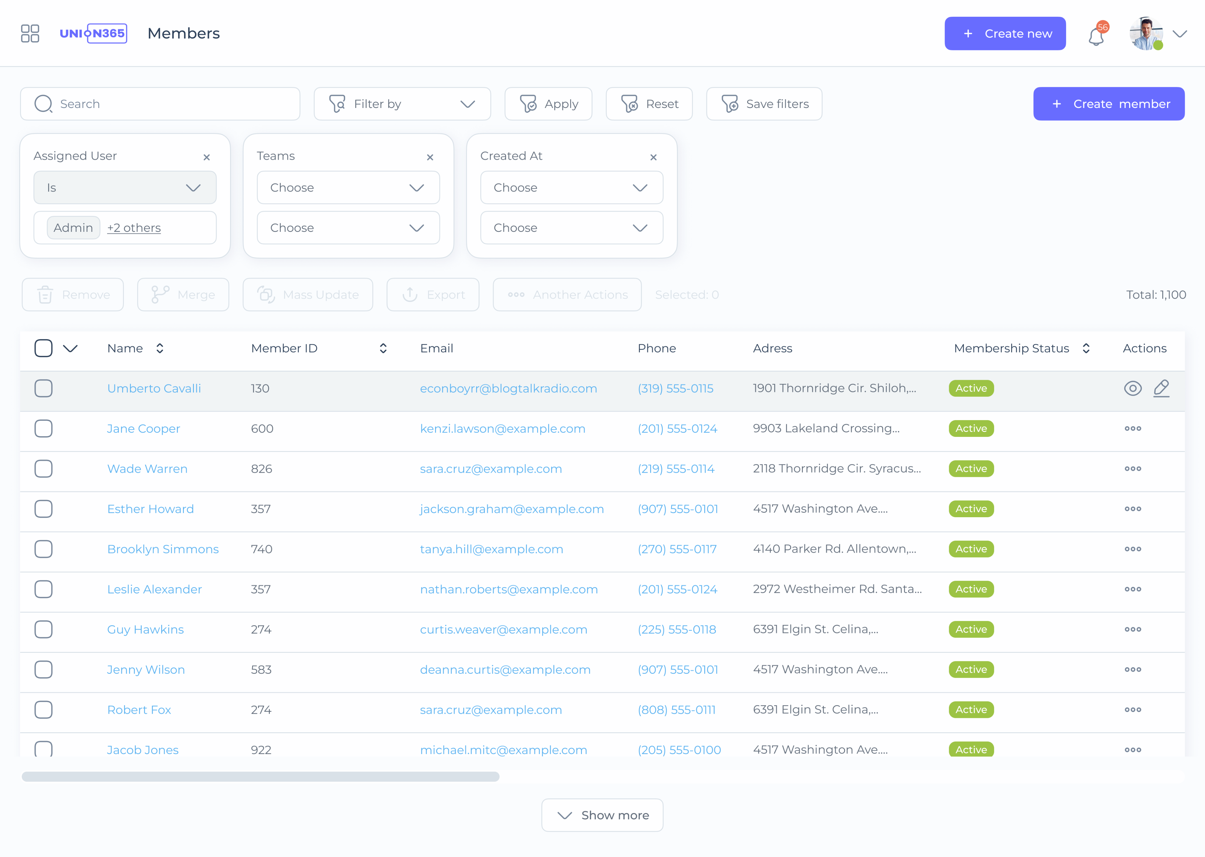 Member List with filters in Union365